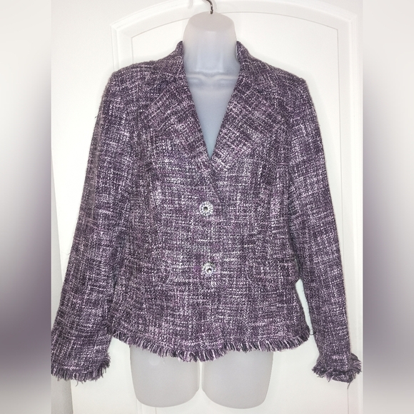 Elegant Plum Tweed TRIBAL blazer Preppy Clueless Patchwork (#1,048) - Picture 1 of 9